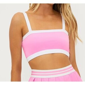 Beach Riot Sport Indy Top Pink White Contrast Trim Adjustable Strap Size M NWOT